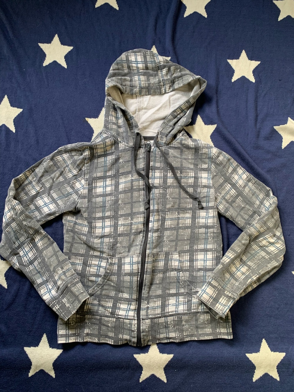 Grey plaid cropped hoodie